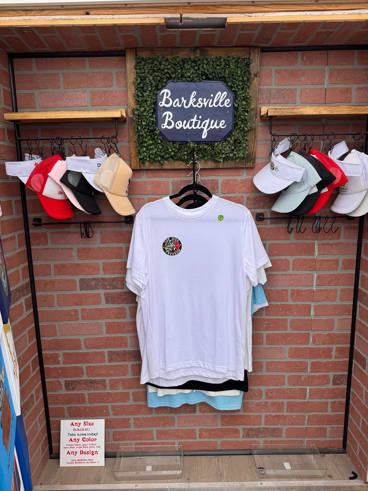 The real Barksville Boutique with hats and shirts