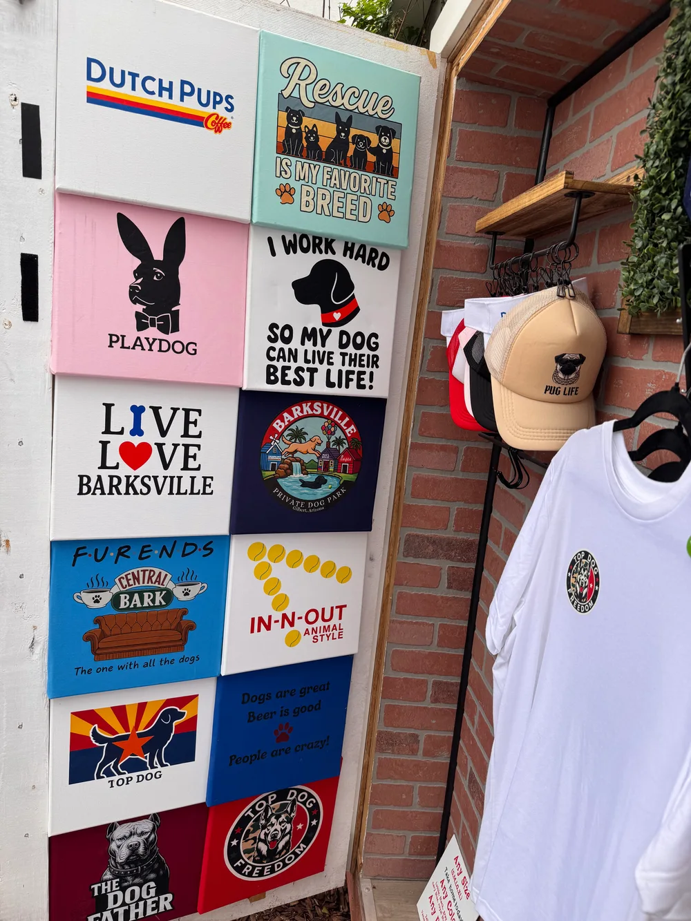 Real dog-inspired shirts and caps in the Barksville Boutique